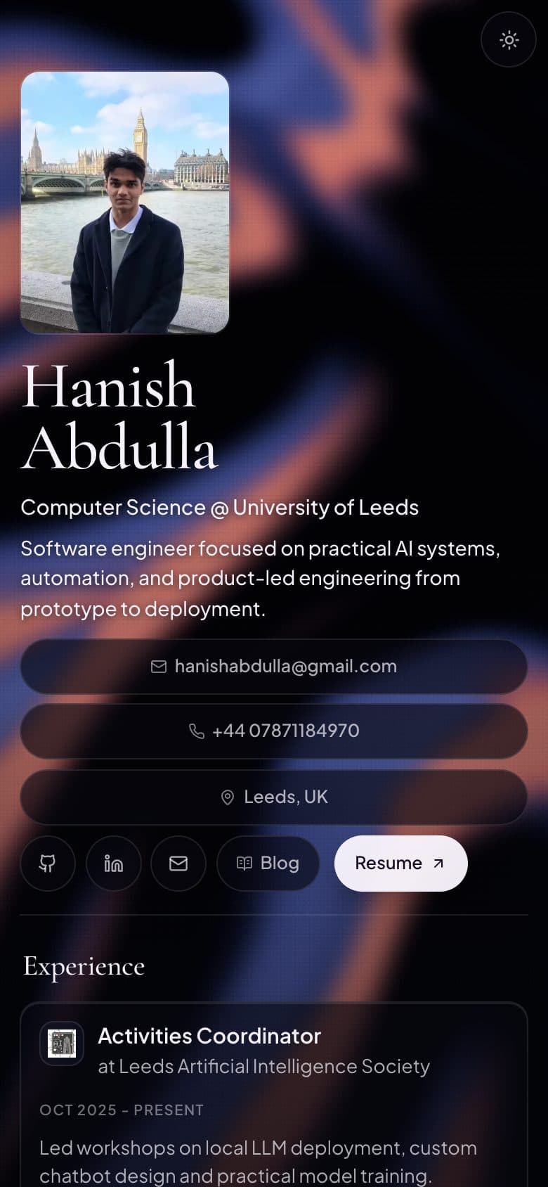 The homepage on a phone in dark mode
