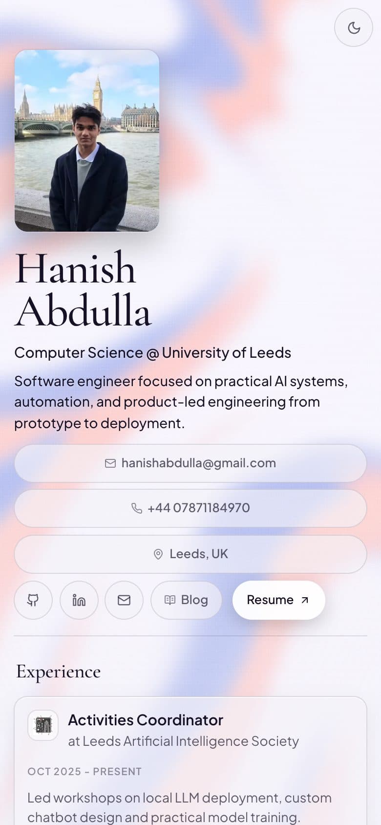 The homepage on a phone in light mode